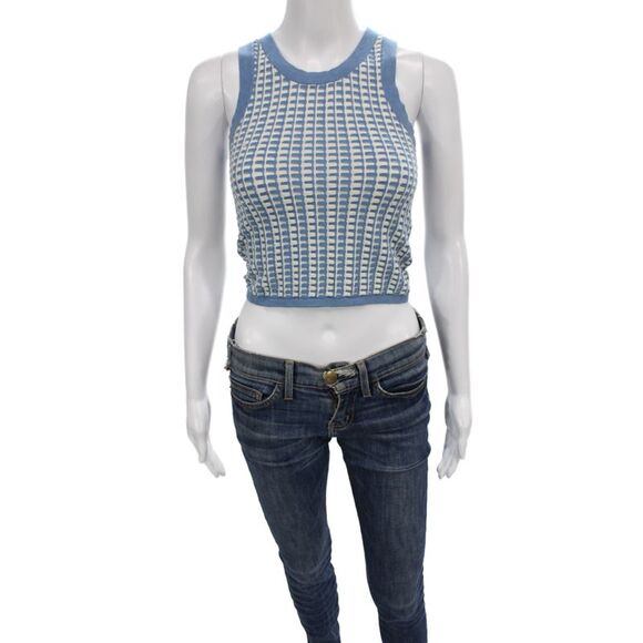 Guest in Residence Tops - Guest in Residence Women Cropped Tank Cotton Crewneck Blue Size XS